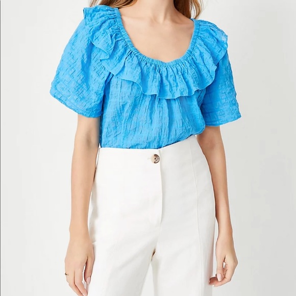 NWT Ann Taylor Ruffle Neck Blouse - Petite Small - Picture 2 of 7